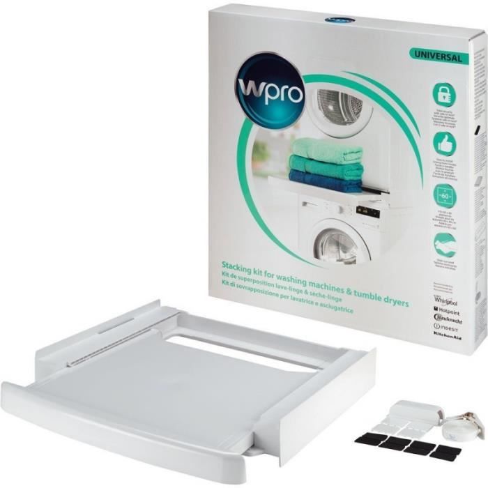 WPRO Kit de Superposition Lave linge & Sèche linge avec Tablette Coulissante et Sangle SKS101