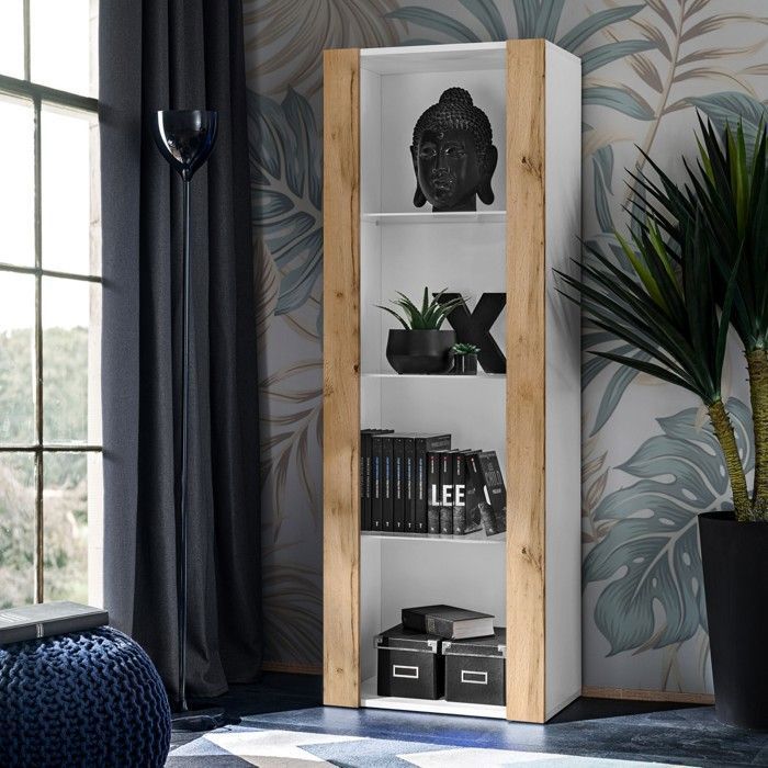 Vitrine armoire Tivoli Komodee - sans LED - Bois naturel Mat & Blanc - L55cm x H159cm x P35cm