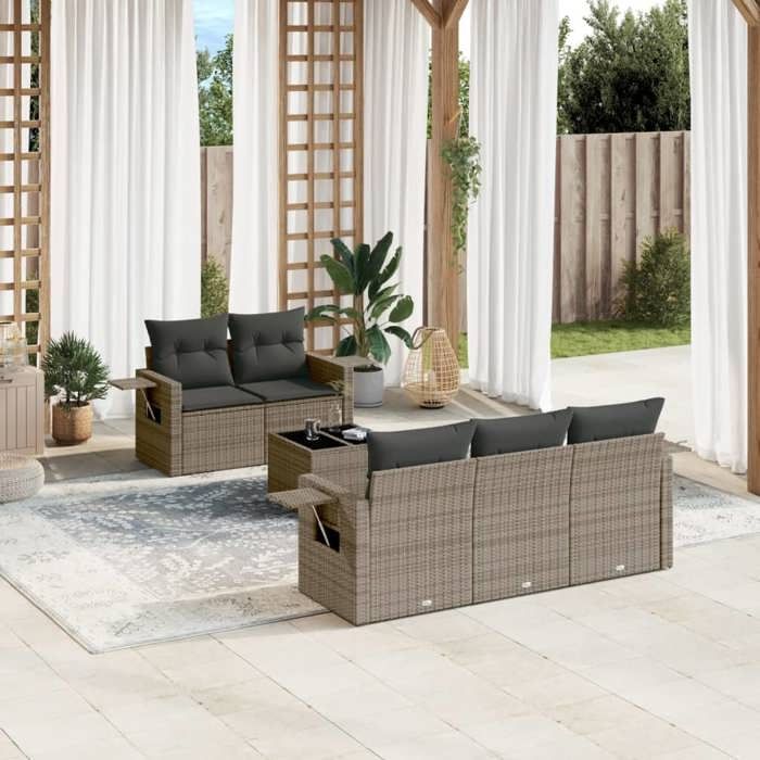 vidaXL Salon de Jardin avec Coussins 6 pcs Canapés de Patio Ensemble de Meubles Mobilier de Terrasse Extérieur Gris 3252237