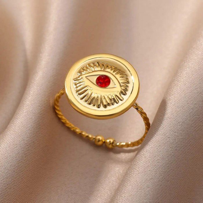 Bagues En Opale D'acier Inoxydable Pour Femmes,bijoux Esthétiques,œil Turc,réglable,document En