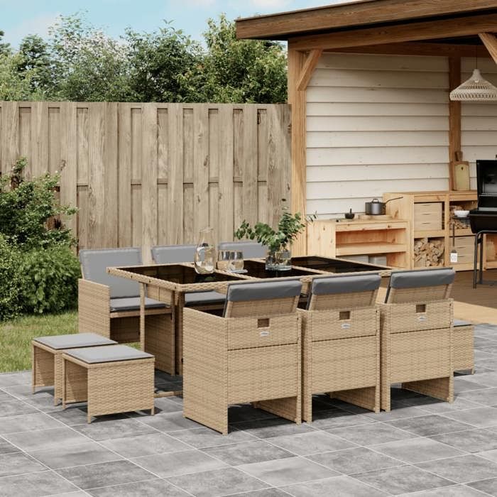 vidaXL Ensemble à Manger de Jardin avec Coussins 11 pcs Table et Chaises à Dossier Rabattable Meubles d'Extérieur Patio 3210972 - vue 4