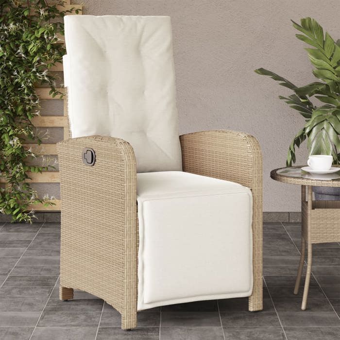 chaise inclinable de jardin et repose-pied beige résine tressée,57x61x93 cm