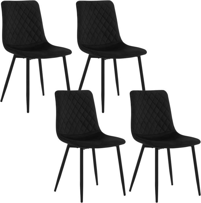 EUGAD Chaise Salle à Manger Lot de 4 Chaise de Cuisine Scandinave Rembourré en Velours Pieds en Métal Noir E0AG0168-4