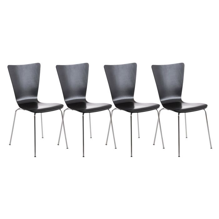 Lot de 4 chaises de cuisine salle a manger empilable en bois noir et structure stable a quatre pieds en metal 10_0003172 Lot de 4 chaises de cuisine salle a manger empilable en bois noir et structure stable a quatre pieds en metal 10_0003172