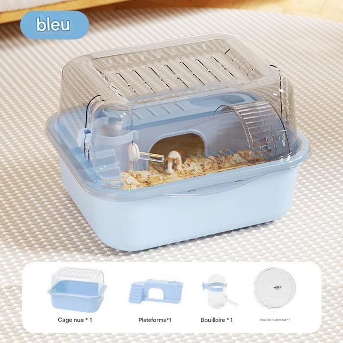 Meilleurs prix pour Cage à hamster rat rongeur - plateforme, biberon eau, roue, maisonnette-Bleu