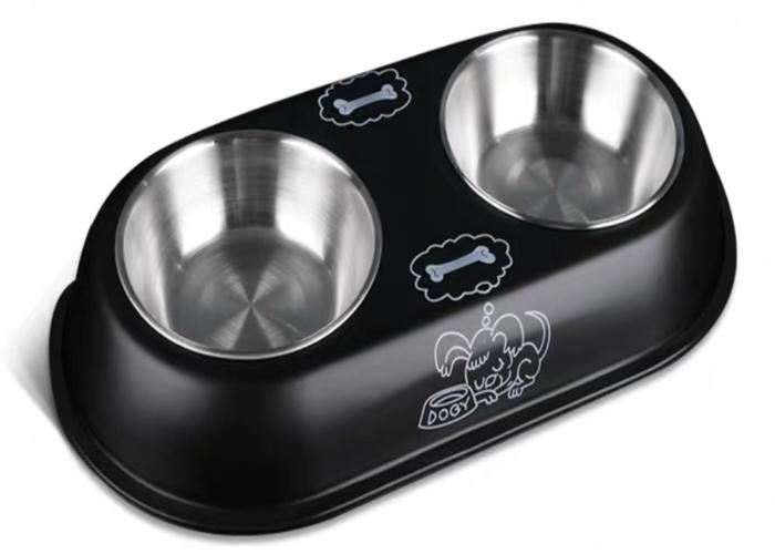 Comparer les prix de Gamelle double pour chats et chiens-Gamelles pour petits et moyens chiens-Antidérapante stable et facile à nettoyer-Noir-L
