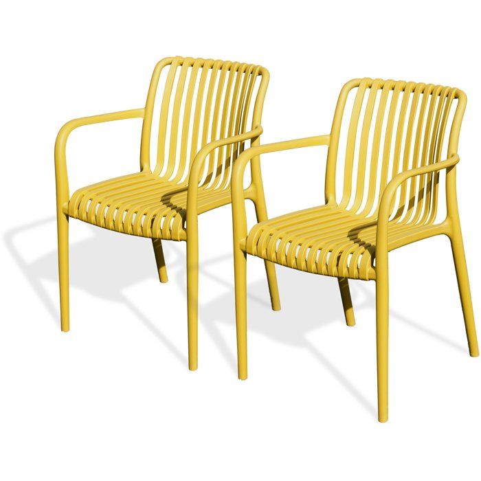Lot de 2 fauteuils de jardin - CITY GARDEN - Tiago-FT - Empilable - Moutarde