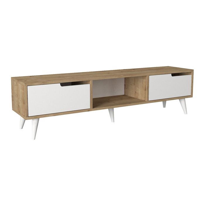 Meuble TV Kullila 160 x 35 x 40 cm effet chêne / blanc