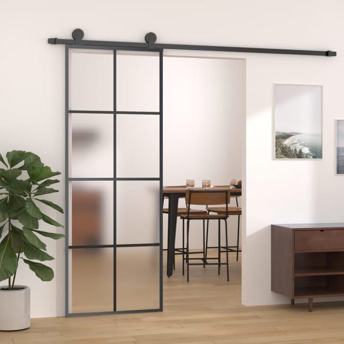 (Noir)Porte dentrée - Magnifique Porte coulissante Aluminium et verre ESG 76x205 cm Noir 78628
