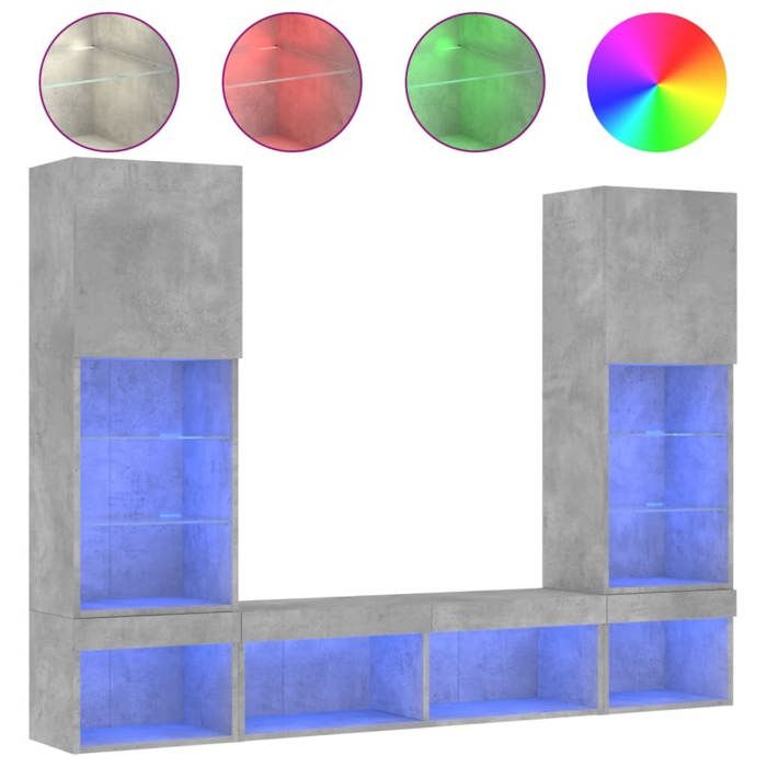 LMT - TOP@Unités murales TV et LED 5 pcs - CLARENCE - Support/Armoire de Télévision gris béton - Bois dingénierie CC49625