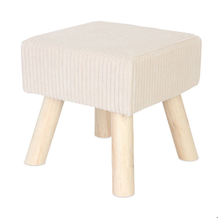 Tabouret Relaxdays en velours côtelé pieds en bois rembourré HxLxP : 30x30x30 cm carré pouf beige/nature