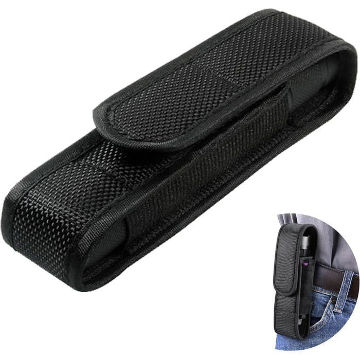 Étui Lampe Torche Nylon Noir Tactique Camping Randonnée Pochette Ceinture Extérieur Protection