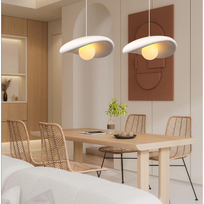 iDEGU Lot de 2 Lustre Suspension Moderne 40cm G9 Lampe de Plafond Vintage Abat-jour en Ciment Blanc Lampe Luminaire Lumière chaude