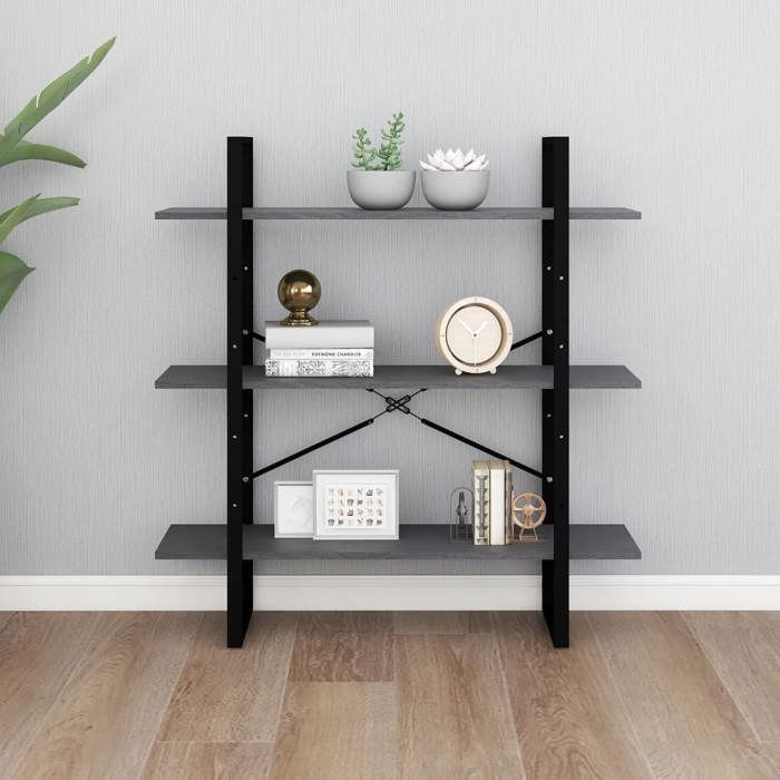 SALE dhiver Meuble Étagère/Bibliothèque - Jills - à 3 niveaux - pour livres - Gris 100x30x105 cm Bois de pin massif BB650