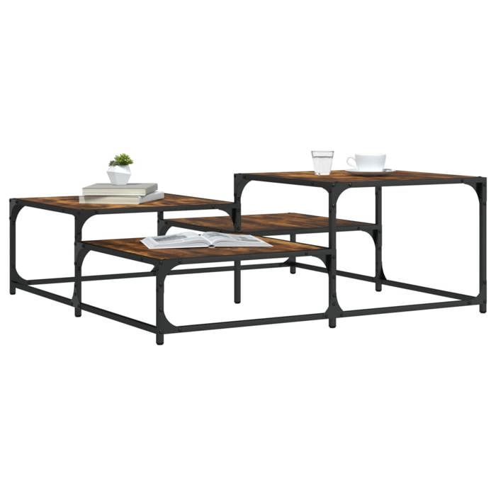 Table basse chêne fumé - vidaXL - 107x107x40 cm - Bois dingénierie - Cadre en métal - Pieds réglables - Capacité 100 kg