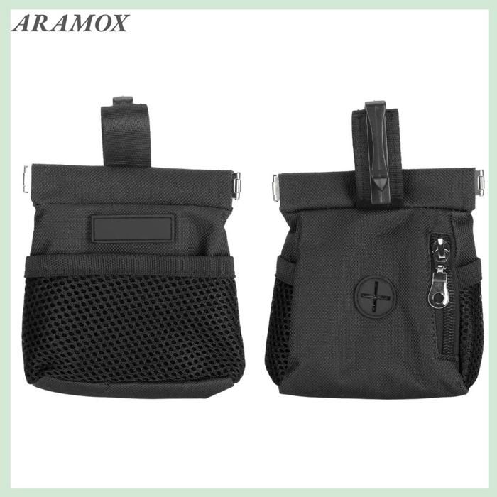 ARAMOX pochette de taille de friandises pour chiens Pochette de friandises pour chiens avec Clip de taille animalerie jouet Noir