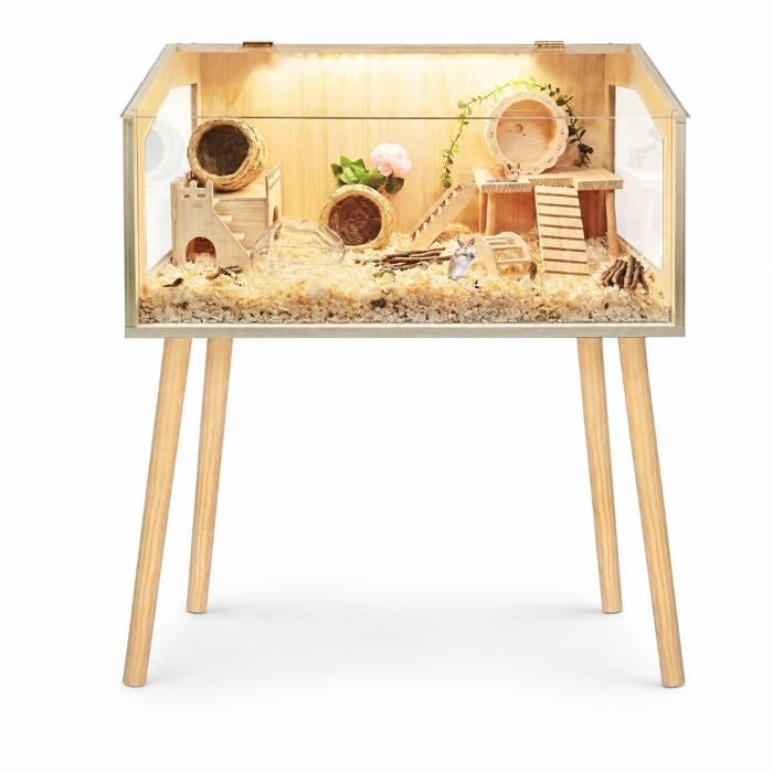Habitat en bois spacieux pour petits animaux Cage à hamsters+ pieds couvercle ouvrable pour hamsters nains gerbilles101x82x40