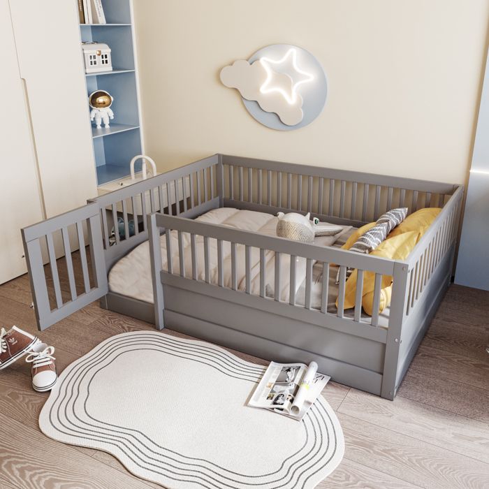 Lit enfant Montessori - MERAX - 140x200 avec barrière et porte - Bois massif pin+MDF - Barrière 60cm - Porte ouvrante Lit enfant Montessori - MERAX - 140x200 avec barrière et porte - Bois massif pin+MDF - Barrière 60cm - Porte ouvrante