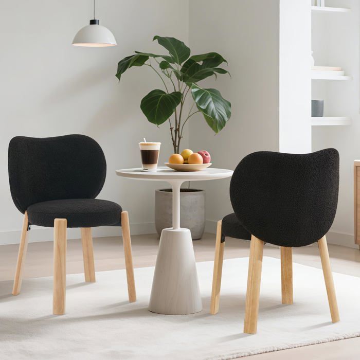 Chaise de coiffeuse en velours teddy - LUNSY - 55x59 5x81 5 cm - Noir - Effet nounours