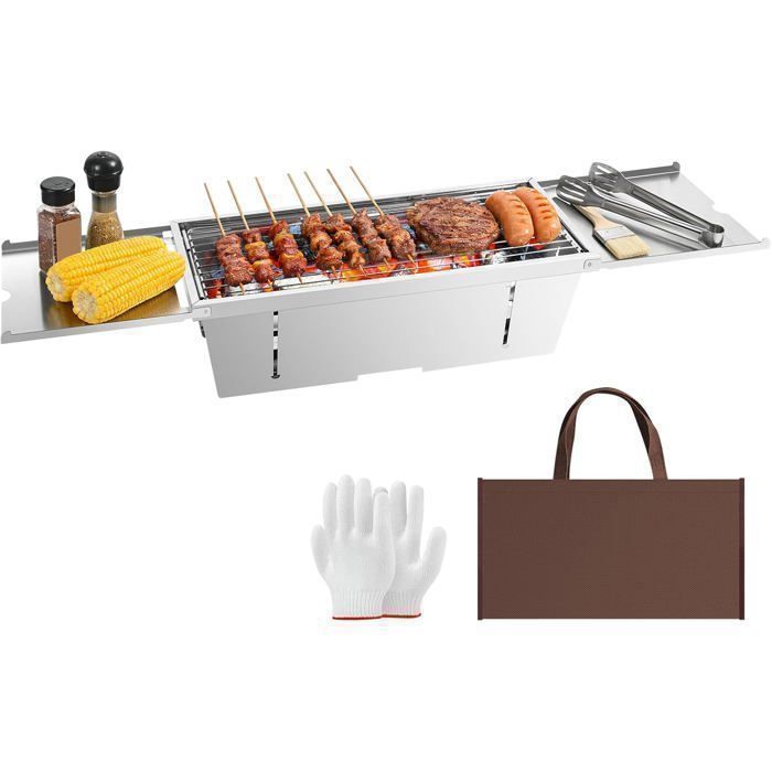 UTEN Barbecue Camping Charbon de Bois Portable Pliable Grand Barbecue Inox 885×215 cm avec Sac et Gants