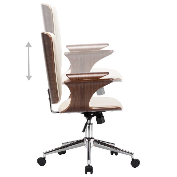 Fauteuil Ergonomique - Crème - Chaise bureau pivotante - 1 PLACE - Crème Similicuir et bois courbé 69x61x(92-104) cm F41