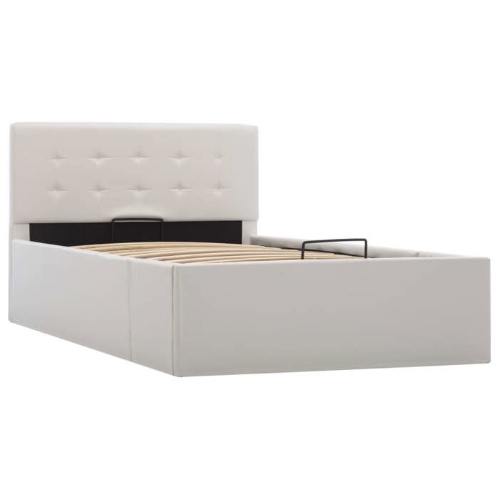 Blanc Cadre de Lit pour 90x200cm SWEETY® - Lit simple à rangement hydraulique Blanc Similicuir 90x200cm CL45860618583