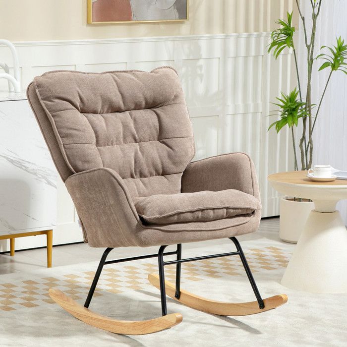 Fauteuil à bascule pivotant fauteuil de salon fauteuil dallaitement en tissu chenille pour chambre ou salon marron