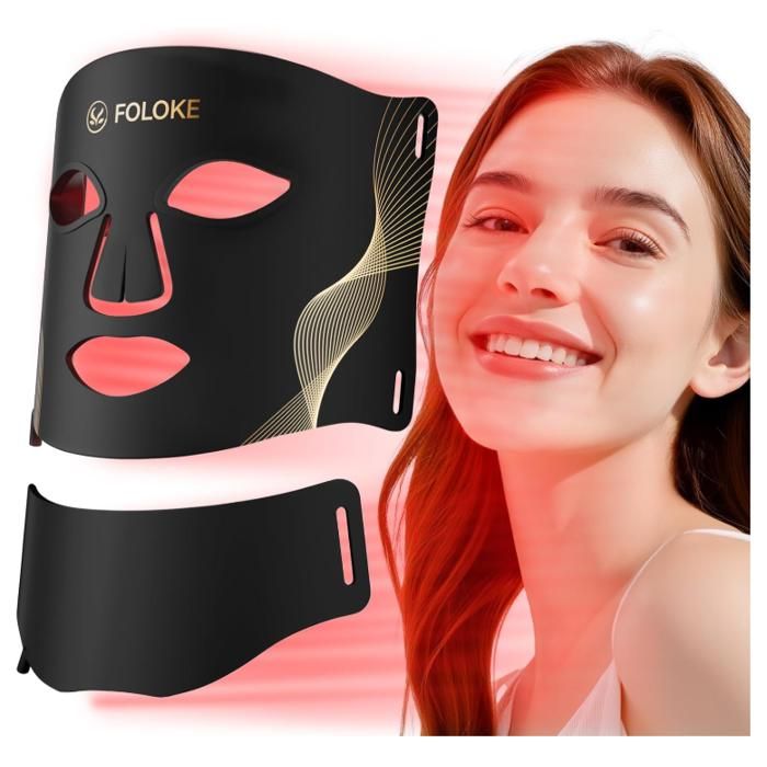 Masque LED de Luminothérapie Visage et Cou LED à Lumière Rouge et Infrarouge Masque Facial LED pour Soin du Visage à Domicile(Noir)
