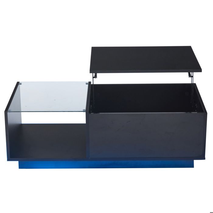 Table basse relevable LED RGB noire – rangement caché 2 tiroirs – 100 x 50 cm