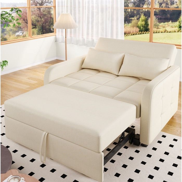 Modenuit Canapé convertible 2 places beige dossier réglable tissu avec 2 coussins