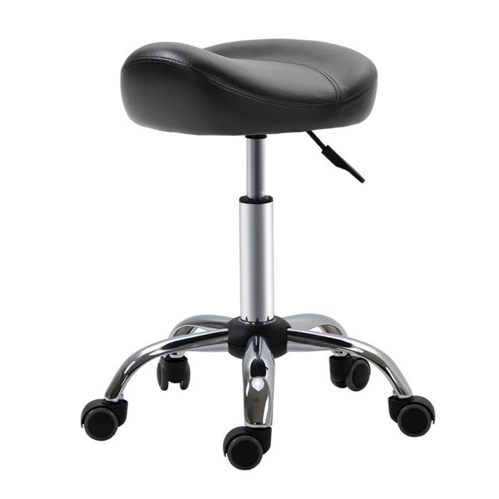 Tabouret à roulettes – tabouret de travail – hauteur réglable – simili cuir noir – rotatif 360°