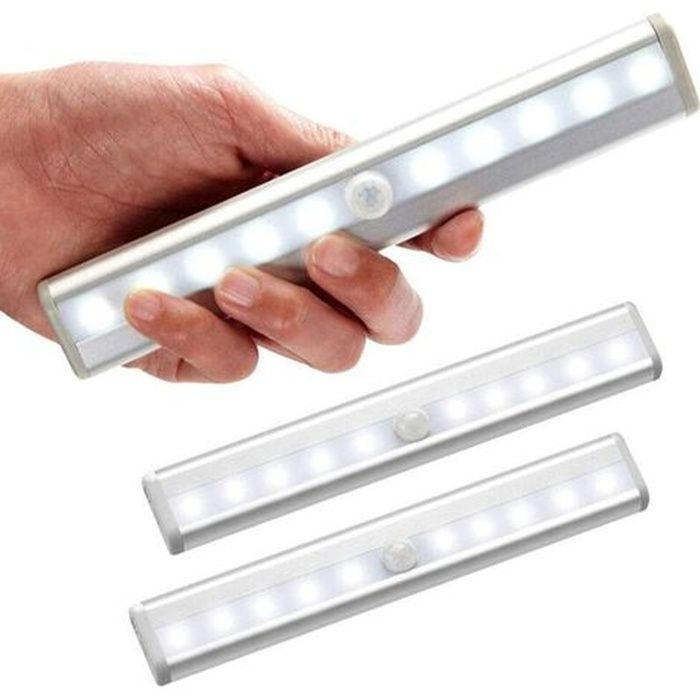Éclairage LED sans fil - 3 spots dintérieur à détecteur de mouvement (10 LED chacun) avec bande magnétique