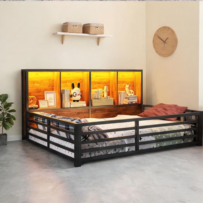 Metal Frame Beds and Frames and featuring 214 x 158 x 80.5 in with Lit enfant 140x200 cm avec barrière et rangements