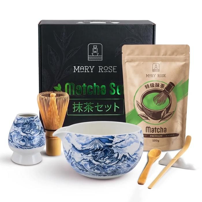 Kit Matcha - Mary Rose - Thé vert bio 100g Fouet Chasen Bol Matchawan Reposoirs Coffret Cadeau