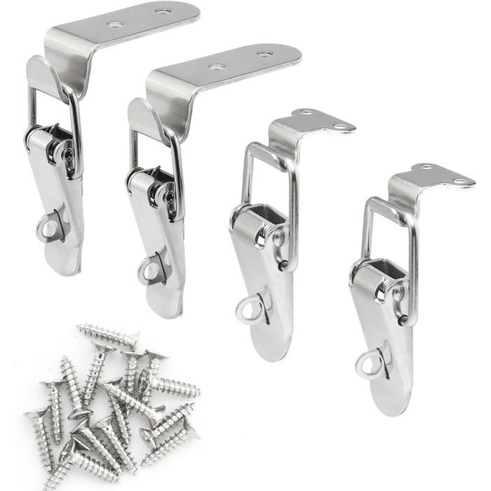 4 Loquets à Bascule 90° en Inox Crochets Longs et Courts pour Coffre et Boîte à Outils