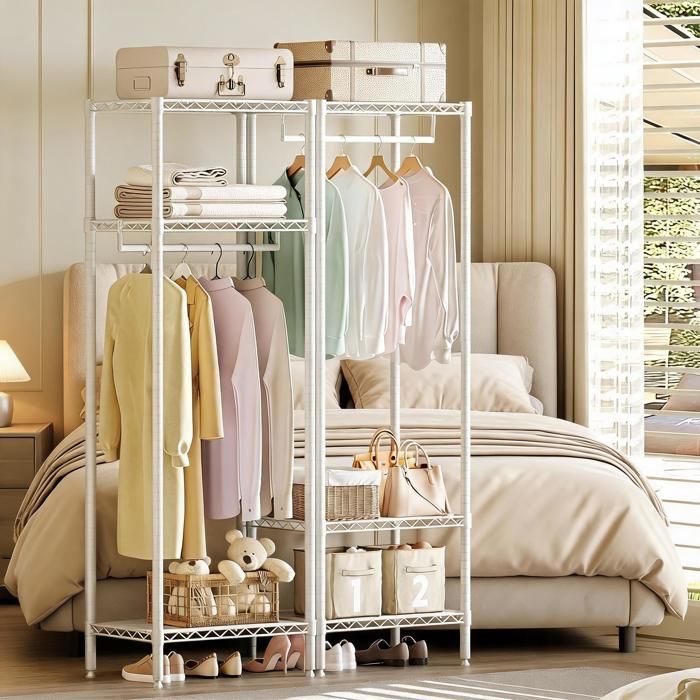 Portant vêtements métal robuste rangement indépendant étagères réglables charge 310 kg idéal chambre buanderie bureau