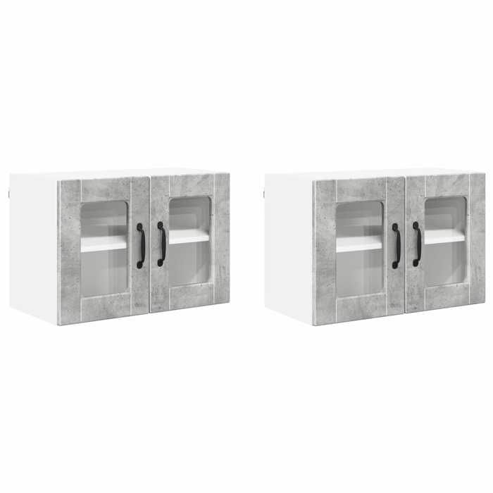 Cabinet cuisine Vitrine de cuisine Placard en verre mural PORTO 2 pc Gris béton Bois dingénierie&FR23488