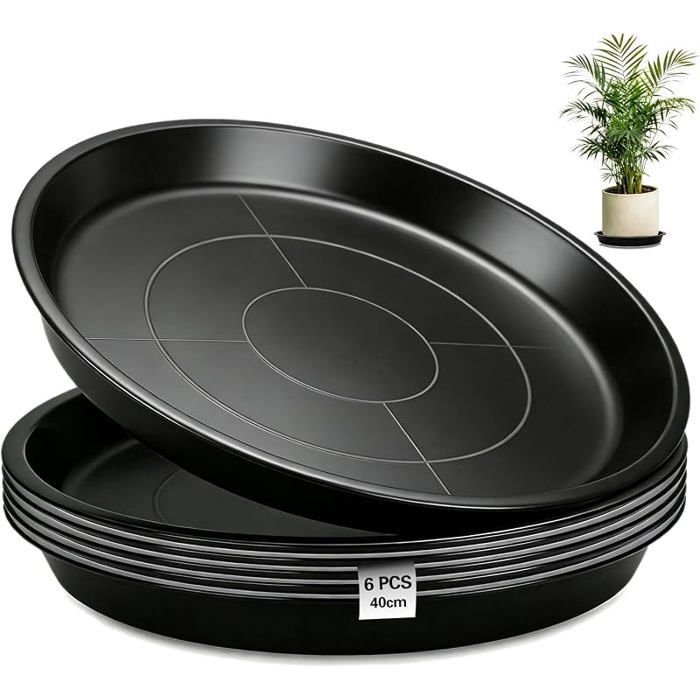 Soucoupe ronde noire 40 cm pour pot de fleur dessous‑pot anti‑déversement lot de 6 pièces pour jardinage SOUCOUPE