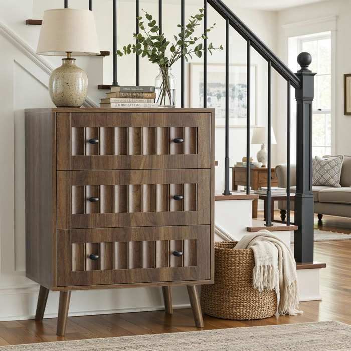Armoire de chambre 60 x 40 x 78 cm coloris décor noyer en MDF 3 tiroirs avec rangement compartiments de rangement