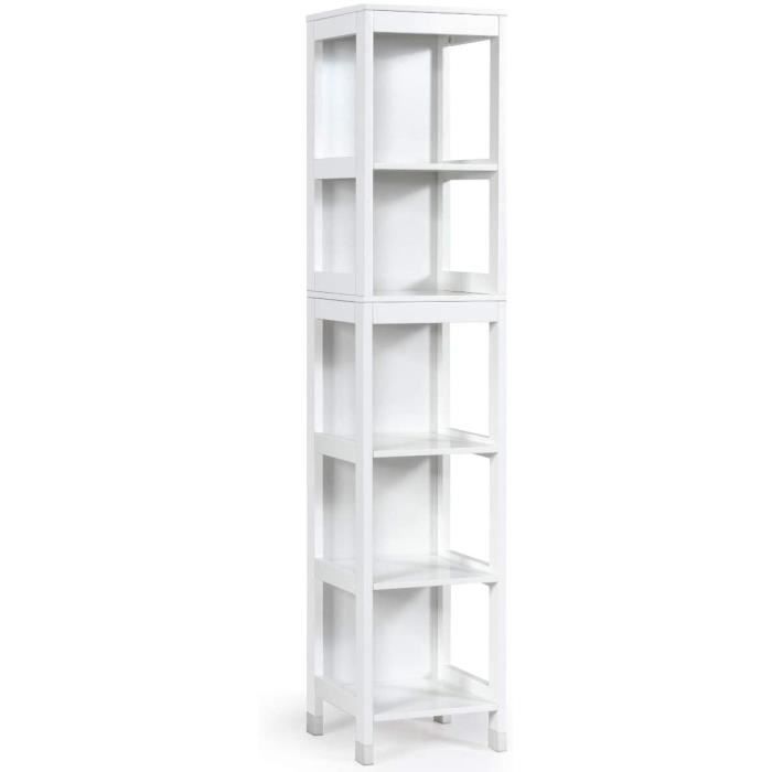 Meuble Colonne Salle de Bain à 5 Niveaux Meuble de Rangement en Bois avec 3 Étagères Ouvertes et 2 Tiroirs Amovibles Meuble Colonne Salle de Bain à 5 Niveaux Meuble de Rangement en Bois avec 3 Étagères Ouvertes et 2 Tiroirs Amovibles