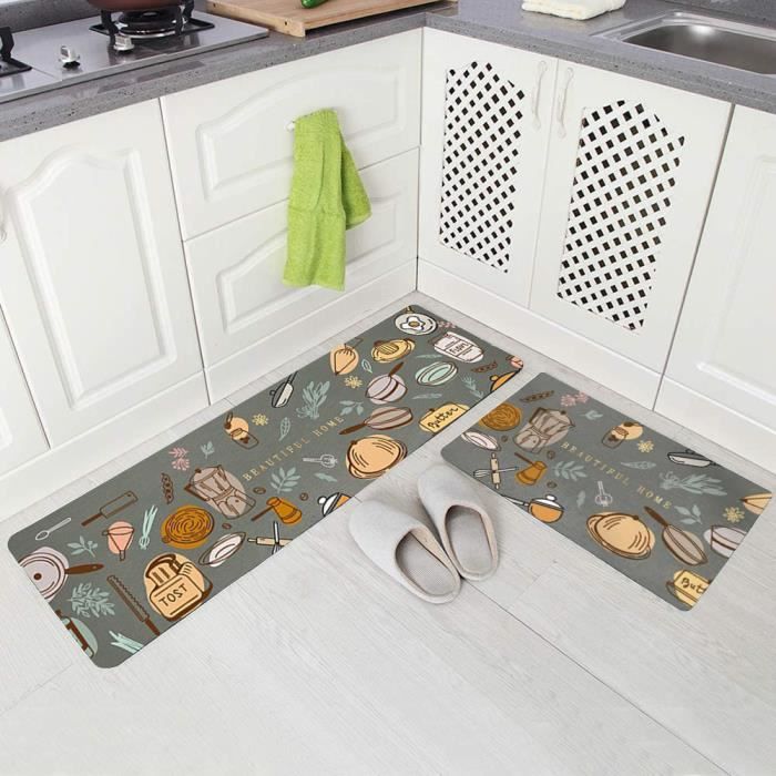 Tapis De Cuisine Absorbant 2 Pièces PQCXXA - Idéal Pour Sol Cuisine, Buanderie Et Salon (43x150cm + 43x75cm)