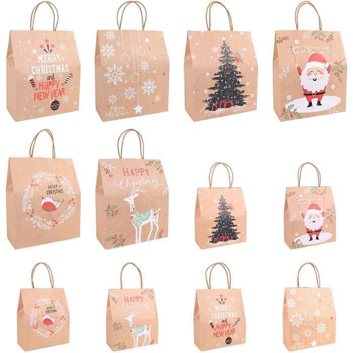 10 x Sacs cadeau Noël de 17 x 12,5 x 6 cm idéal petit cadeau de table,  sachet décoration pour offrir chocolat, gadget, (K) - Cdiscount Beaux-Arts  et Loisirs créatifs