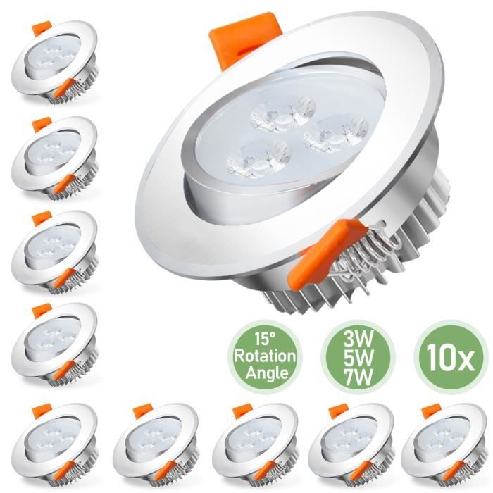 Lot de 10 Spots Encastrable LED Intégrés Spots à encastrer Blanc chaud LED spots orientables éclairage plafond 3W LIGNE DE SPOTS