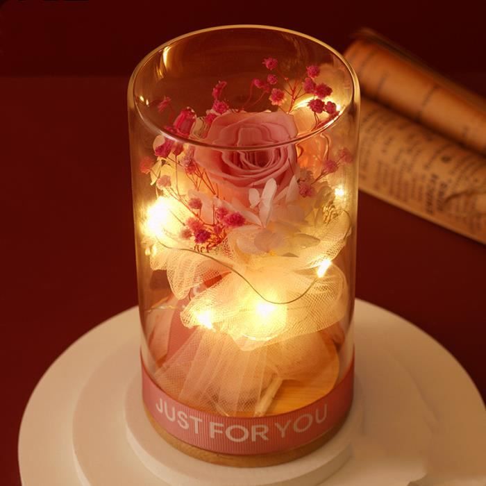 Rose éternelle Sous Cloche TAVADA - Avec Lumière LED, Cadeau Romantique