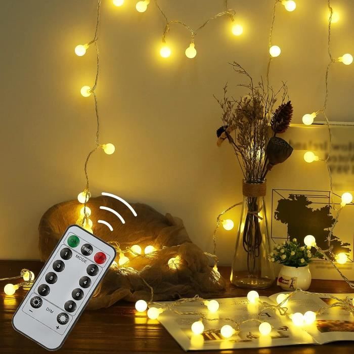 Guirlande lumineuse LED avec compartiment à piles et minuterie, 10 ampoules