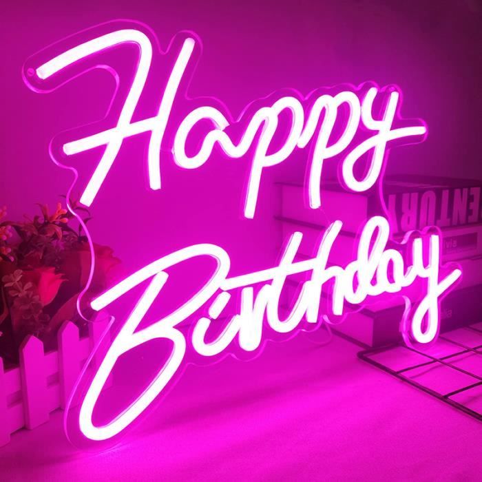USB - Chaud - Signe Néon Led Joyeux Anniversaire, Décor Mural, Alimentation USB, Oh Baby Mr Mrs