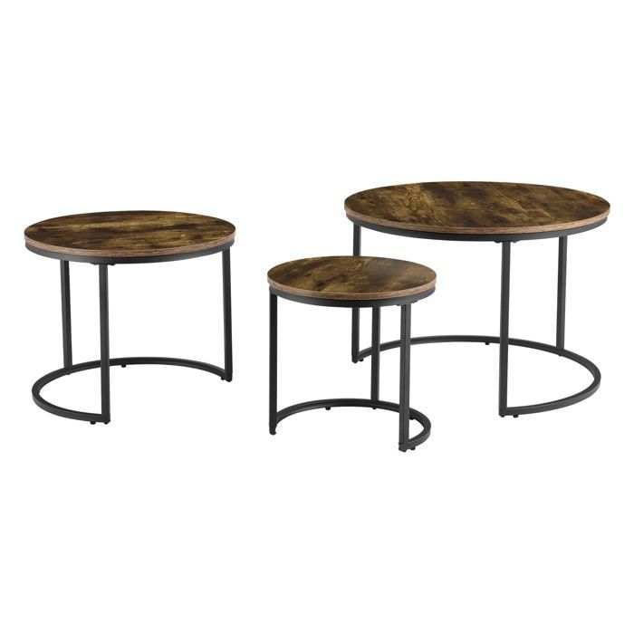 Lot de 3 Tables basses gigognes effet bois foncé rondes 03_0008546 Lot de 3 Tables basses gigognes effet bois foncé rondes 03_0008546