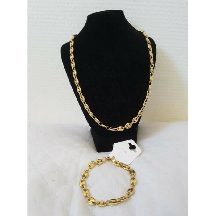 Collier HOMME CHAINE Maille GRAIN de Café 6,5mm ACIER Inoxydable