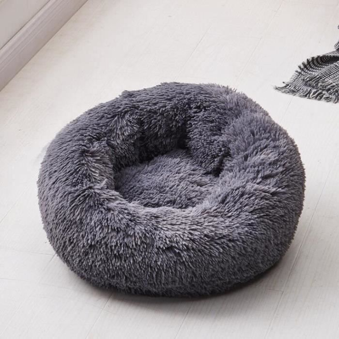Couchage Panier pour Chien Chat Corbeille Coussin Rond Hiver en Peluche Lit Animal 60CM Gris Foncé