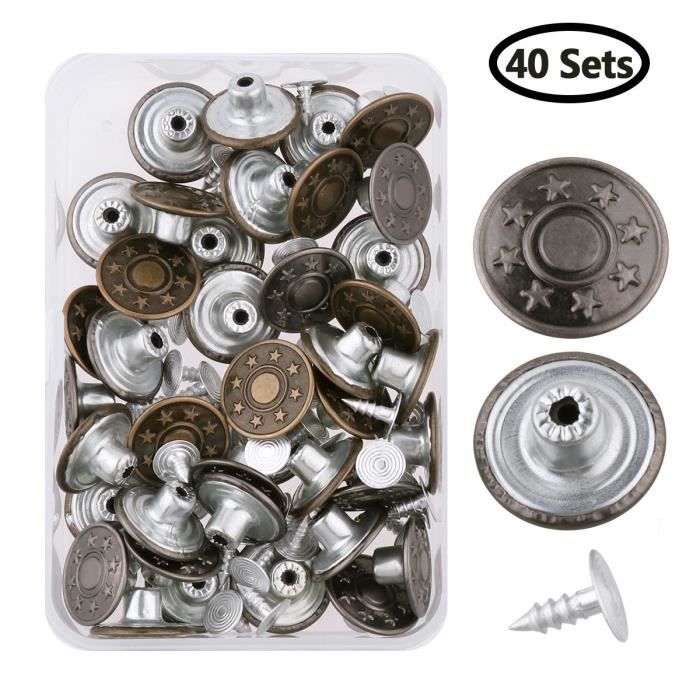 50Pcs Noir métal 20 mm Jeans Boutons Bouton 50 Clous Pour Jeans fasterners